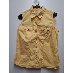 Roper women's pearl snap‎ yellow sleeveless western cowgirl shirt size L